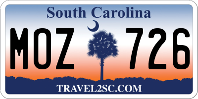 SC license plate MOZ726
