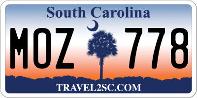 SC license plate MOZ778