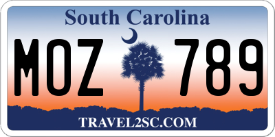 SC license plate MOZ789