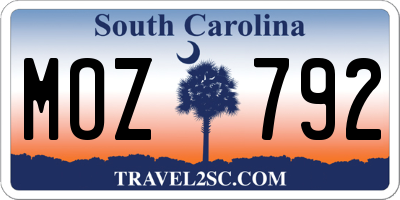 SC license plate MOZ792