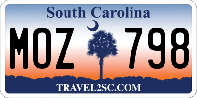 SC license plate MOZ798