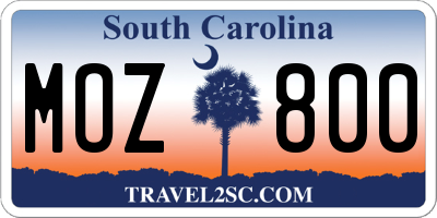 SC license plate MOZ800