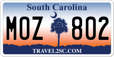 SC license plate MOZ802