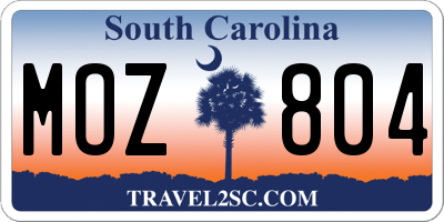SC license plate MOZ804