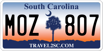 SC license plate MOZ807