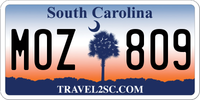 SC license plate MOZ809