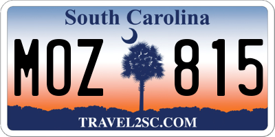 SC license plate MOZ815