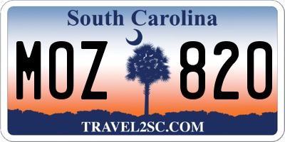 SC license plate MOZ820