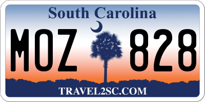 SC license plate MOZ828