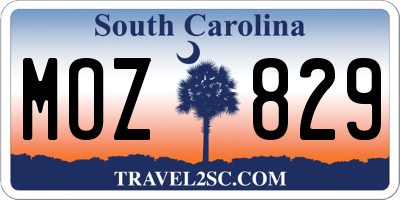 SC license plate MOZ829
