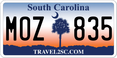SC license plate MOZ835