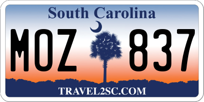 SC license plate MOZ837