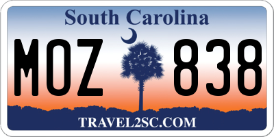 SC license plate MOZ838