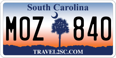 SC license plate MOZ840