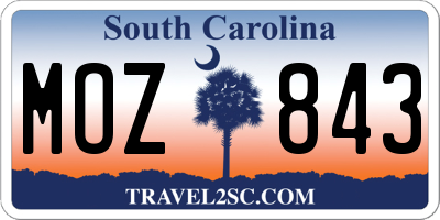 SC license plate MOZ843