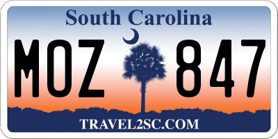 SC license plate MOZ847