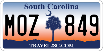 SC license plate MOZ849