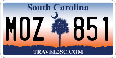 SC license plate MOZ851