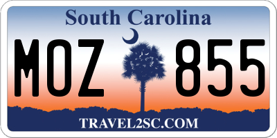 SC license plate MOZ855