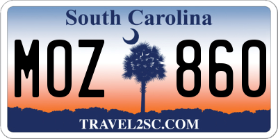 SC license plate MOZ860