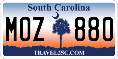 SC license plate MOZ880