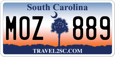 SC license plate MOZ889