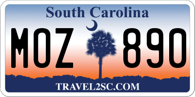 SC license plate MOZ890
