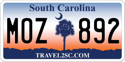 SC license plate MOZ892