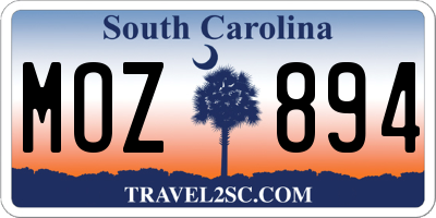 SC license plate MOZ894