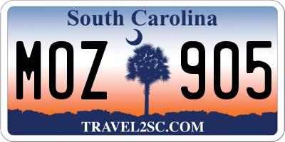 SC license plate MOZ905
