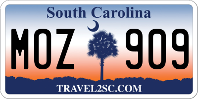 SC license plate MOZ909