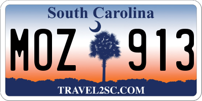 SC license plate MOZ913