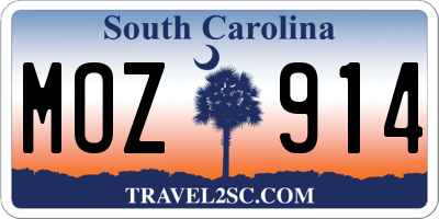 SC license plate MOZ914