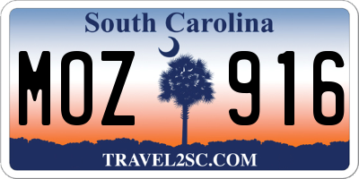 SC license plate MOZ916