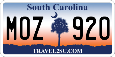 SC license plate MOZ920