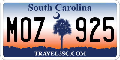 SC license plate MOZ925