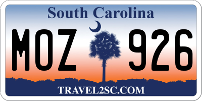 SC license plate MOZ926