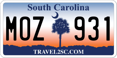 SC license plate MOZ931