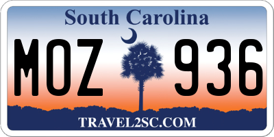 SC license plate MOZ936