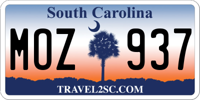 SC license plate MOZ937