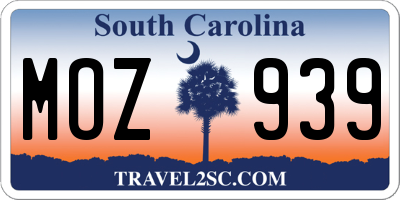 SC license plate MOZ939