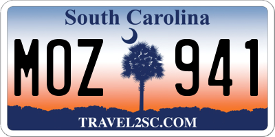 SC license plate MOZ941