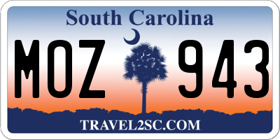 SC license plate MOZ943