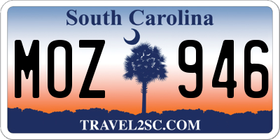 SC license plate MOZ946
