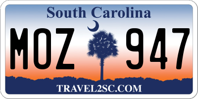 SC license plate MOZ947