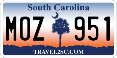 SC license plate MOZ951