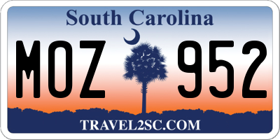 SC license plate MOZ952