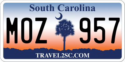 SC license plate MOZ957