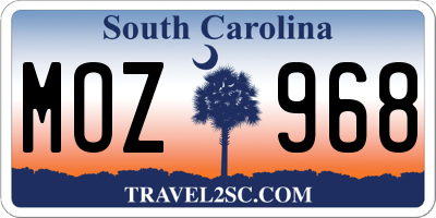 SC license plate MOZ968