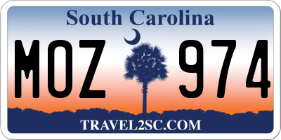 SC license plate MOZ974